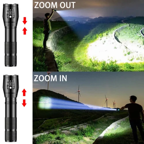 Tactic Bright LED Flashlight – Powerful Aluminum Alloy Portable Torch with USB Charging