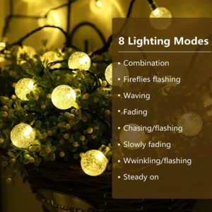 Solar Crystal Globe LED String Lights: 60 LEDs with 8 Lighting Modes, IP65 Fairy Lights for Christmas Garland, Garden Party Decor