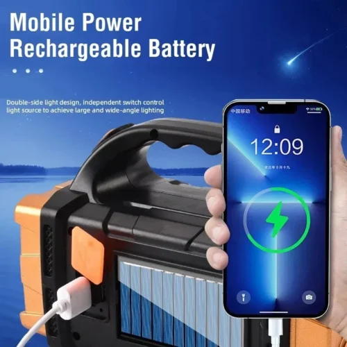 Durable Portable Emergency Rechargeable Flashlight – Solar LED Light with COB Work Light