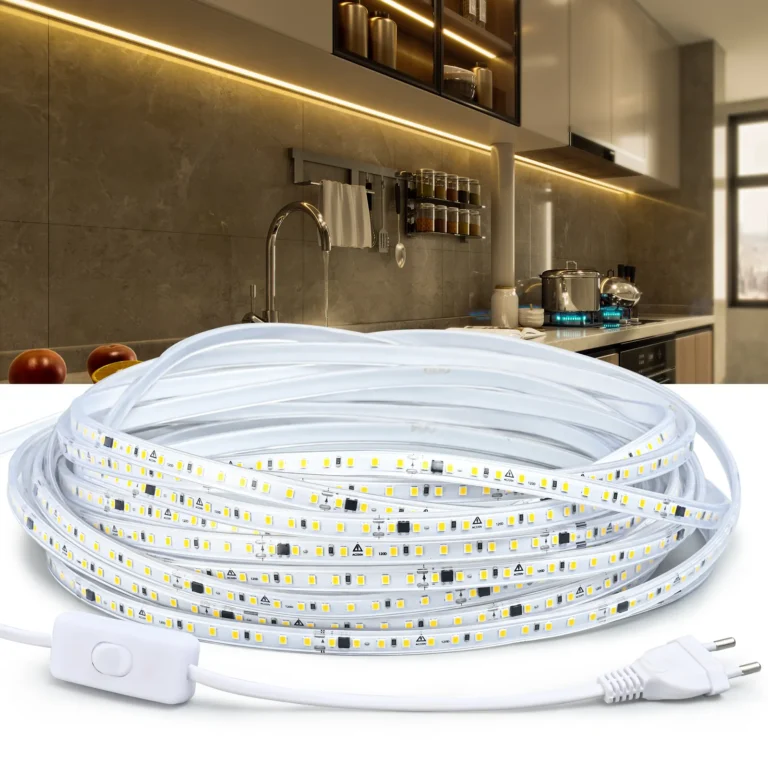 Waterproof LED Strip Light – 220V, High Brightness 120 LEDs/m, with Switch for Home, Kitchen, Outdoor Garden Decoration