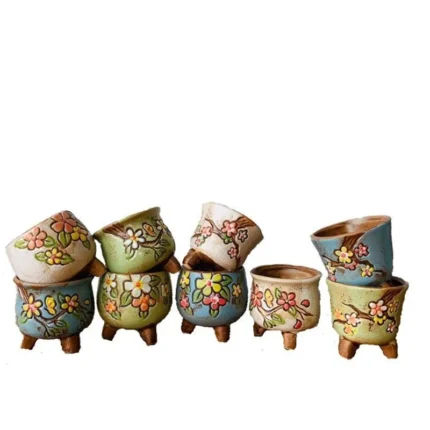 Korean Simple Ceramic Flower Pot – Hand-painted Fresh Thumb Pot, Coarse Pottery, Permeable Peach Egg Succulent Planter