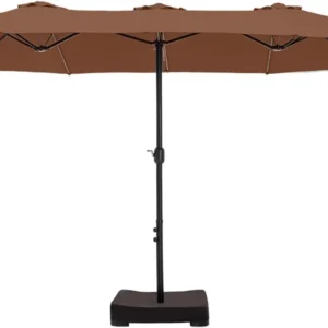 15ft Double Sided Patio Umbrella: Includes Base, Outdoor Large Rectangular Market Umbrella with Crank Handle