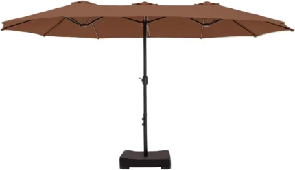 15ft Double Sided Patio Umbrella: Includes Base, Outdoor Large Rectangular Market Umbrella with Crank Handle
