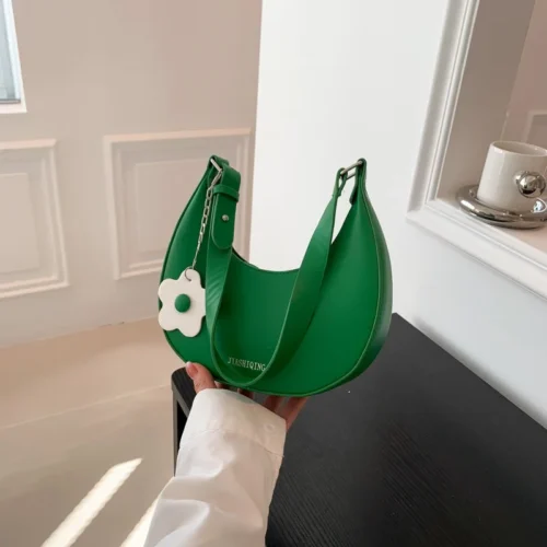 Elegant Women’s Half Moon Bag | Color Contrast Shoulder Handbag