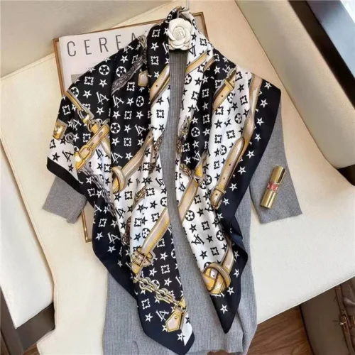 Stylish Printed Scarf for Women – Luxury Geometric Silk Shawl
