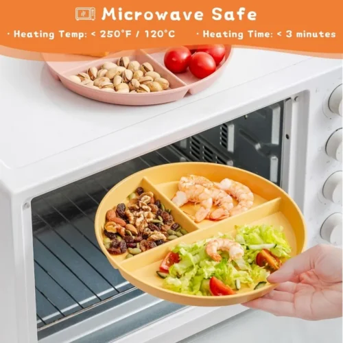 Eco-Friendly Wheat Straw Divided Dinner Plate | Reusable Fruit Salad Round Plate with Portion Control Compartments for Kids and Adults