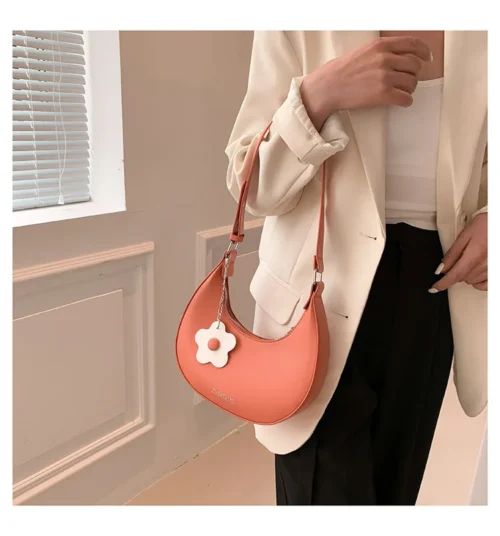 Elegant Women’s Half Moon Bag | Color Contrast Shoulder Handbag