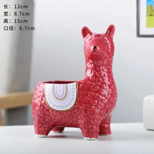 Cute Animal Shape Ceramic Succulent Planter – Adorable Alpaca Succulent Flower Pot
