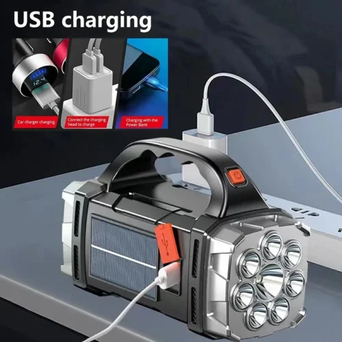 Durable Portable Emergency Rechargeable Flashlight – Solar LED Light with COB Work Light