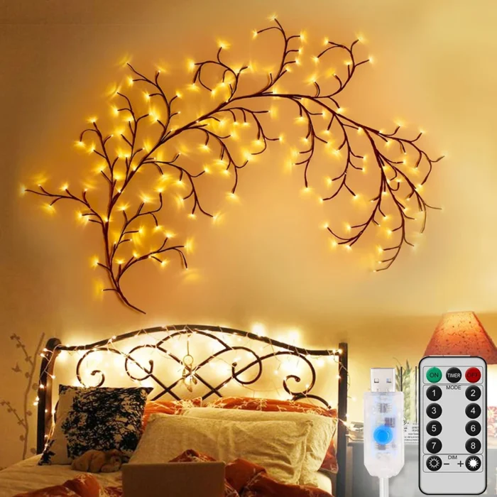 96LED/72LED Tree Branch Lamp – 8 Modes, USB/Solar Powered Bendable Willow Vine Branch Lights for Home Lighting