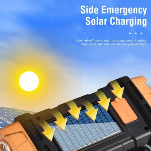 Durable Portable Emergency Rechargeable Flashlight – Solar LED Light with COB Work Light