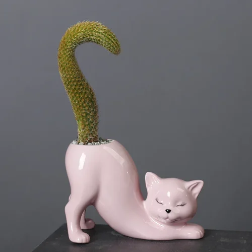 Cartoon Cat Flower Pot Vase – Cute Cat Tail Succulent Planting Pot