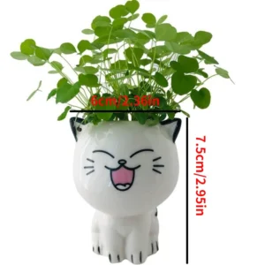 Ceramic Flowerpot: Mini Cat-Shaped Cartoon Cute Potted Plant. Perfect Desktop Potted Expression Cat Plant Pot for Desk Decoration