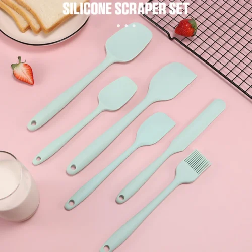 Silicone Baking Tool Set - 6pcs Cake Spatulas, Cream Spreaders, & Oil Brush