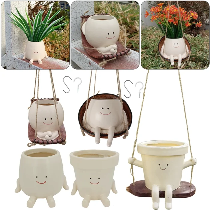Lovely Swing Face Planter Pot – Hanging Succulent Flower Baskets for Balcony, Wall, and Home Garden Decor
