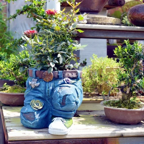 Jeans Resin Flower Pot – Garden Art and Resin Crafts for Unique Potted Plants