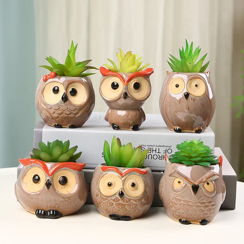 Cute Owl Ceramic Flower Pot: Perfect for Garden or Office Decoration