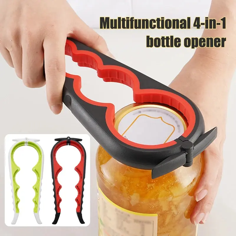 Versatile Multi-Functional 4-in-1 Can Opener & Beverage Bottle Opener - Anti-Slip Cap Twister with Four Positions for Easy Opening
