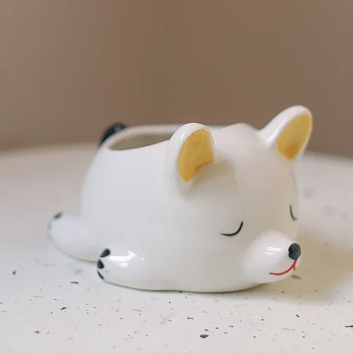 Adorable Sleeping Bear Flower Pot: Small Cute Lying Bear Flower Pot