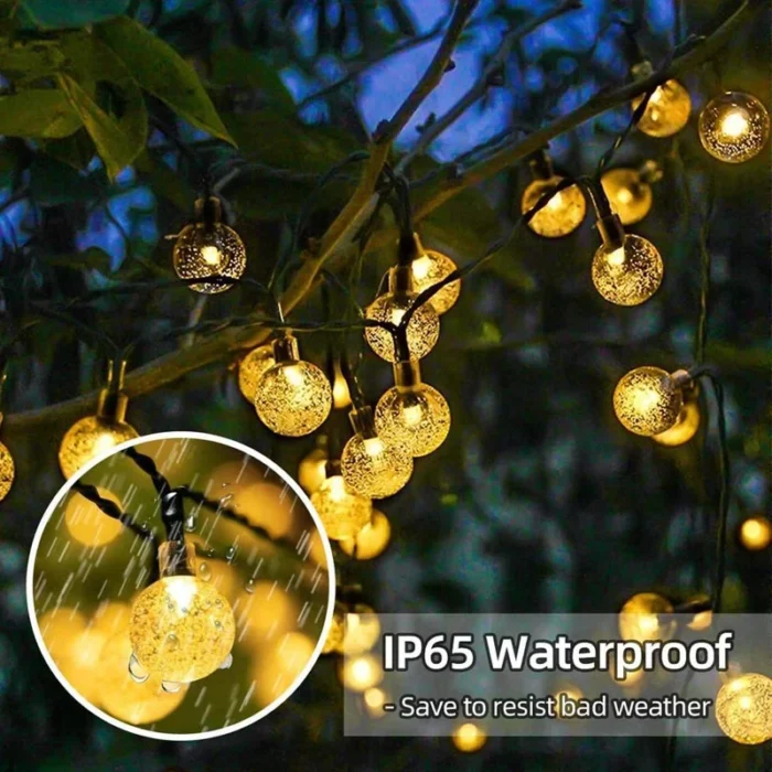 Solar Crystal Globe LED String Lights: 60 LEDs with 8 Lighting Modes, IP65 Fairy Lights for Christmas Garland, Garden Party Decor