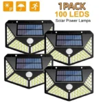 100 LED Solar Wall Lights – Outdoor PIR Motion Sensor, Sunlight-Powered Street Lamp for Garden Decoration (1/2/4/6 Pcs)