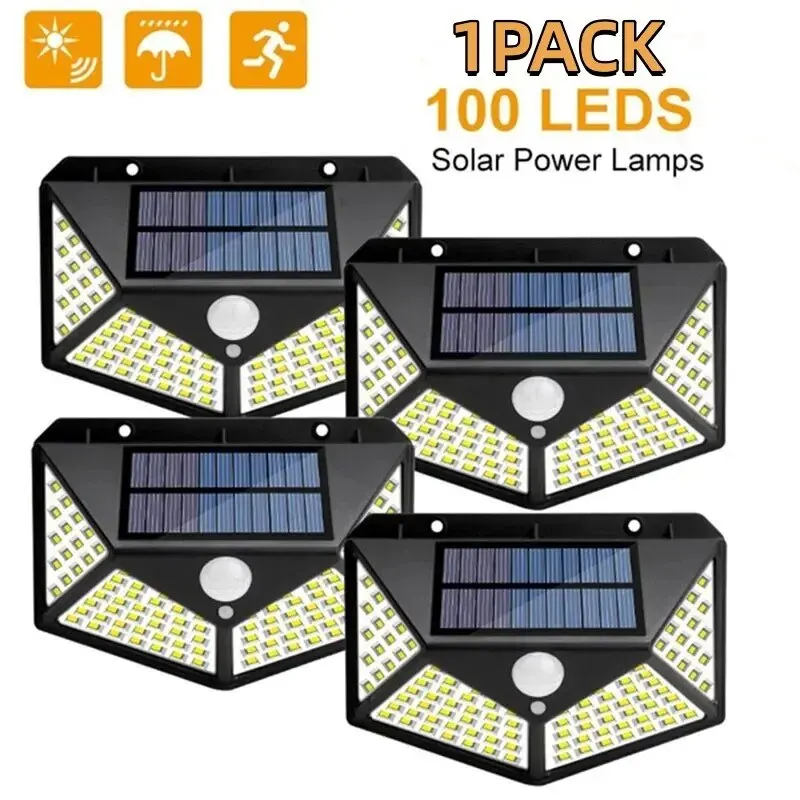 100 LED Solar Wall Lights – Outdoor PIR Motion Sensor, Sunlight-Powered Street Lamp for Garden Decoration (1/2/4/6 Pcs)