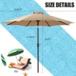 9FT Outdoor Patio Umbrella with Push Button Tilt and Crank: Ideal for Outdoor Yard/Market Tables