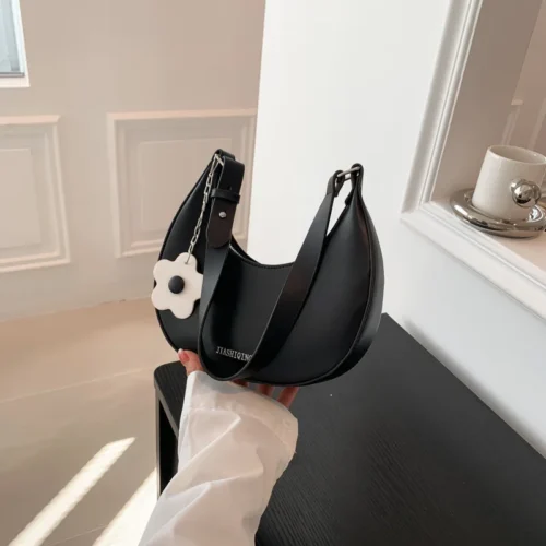 Elegant Women’s Half Moon Bag | Color Contrast Shoulder Handbag