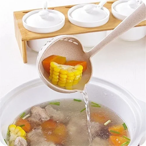 Creative 2-in-1 Long Handle Soup Spoon with Strainer - Versatile Cooking Tool for Soups and Straining
