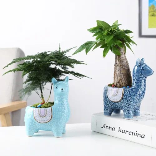 Cute Animal Shape Ceramic Succulent Planter – Adorable Alpaca Succulent Flower Pot