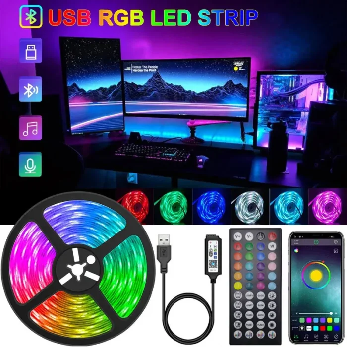 5050 LED Strip Lights – 5V USB RGB Tape with WiFi and Bluetooth Control, 5M for Colorful Children’s Gaming Room and Wall Decoration