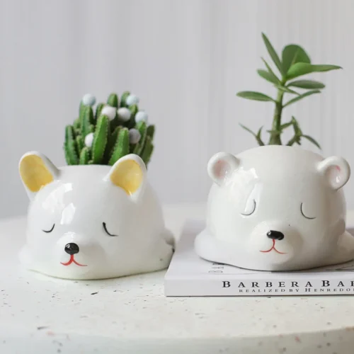 Adorable Sleeping Bear Flower Pot: Small Cute Lying Bear Flower Pot