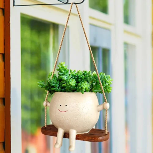 Charming Cute Swing Succulents Pots – Creative Wall Hanging Head Planter