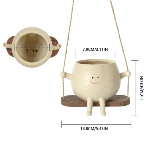 Charming Cute Swing Succulents Pots – Creative Wall Hanging Head Planter