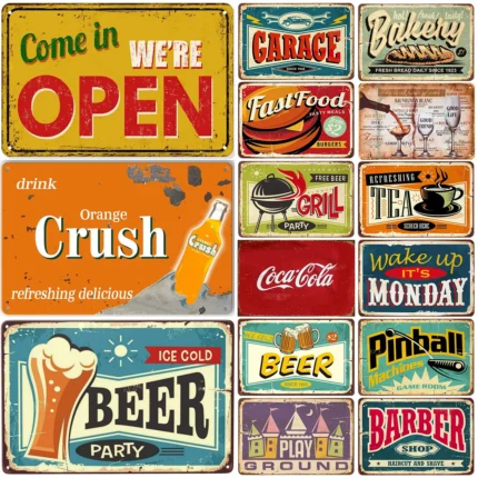 Come in we are open coffee beer tea Metal Tin Signs Posters Plate Wall Decor for Bars Restaurant Cafe Clubs Retro Posters Plaque