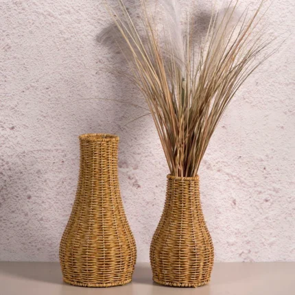 Retro Handmade Woven Vase – Imitation Rattan Flower Basket, Bouquet Holder for Wedding, Home, and Office Table Decoration