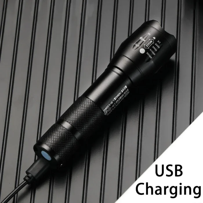 Powerful LED Flashlight Aluminum Alloy Portable Torch USB ReChargeable Outdoor Camping Tactical Flash Light