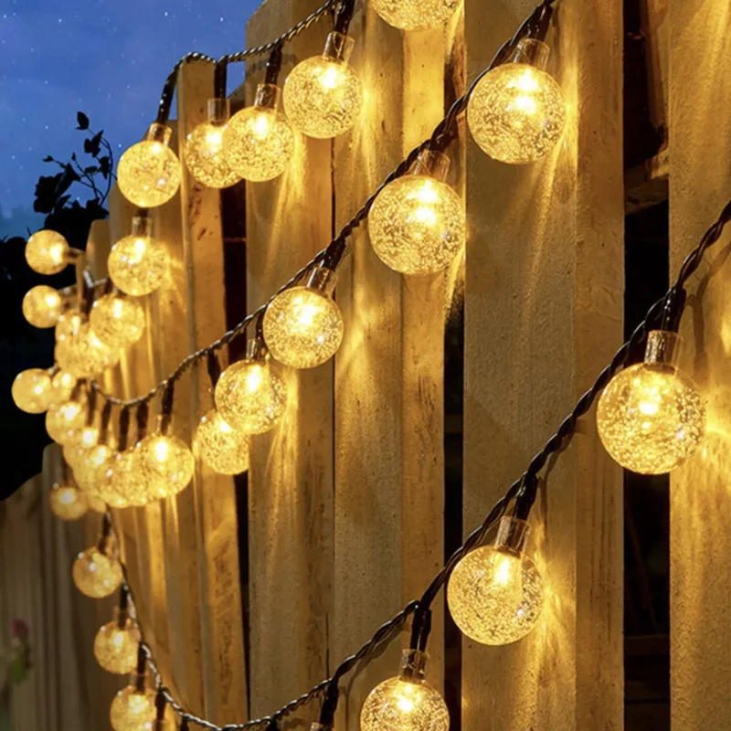 12M 100 Big Bulb Solar Crystal Ball Lights – Waterproof Outdoor Light Strip for Christmas Courtyard Decoration