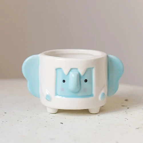 Small Ceramic Flower Pot: Cute Blue Elephant Planter for Mini Succulents