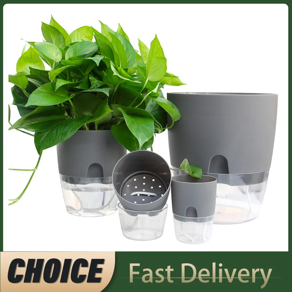 Transparent Double Layer Plastic Flower Pot: Self-Watering Flowerpot with Cotton Rope Watering System and Injection Port
