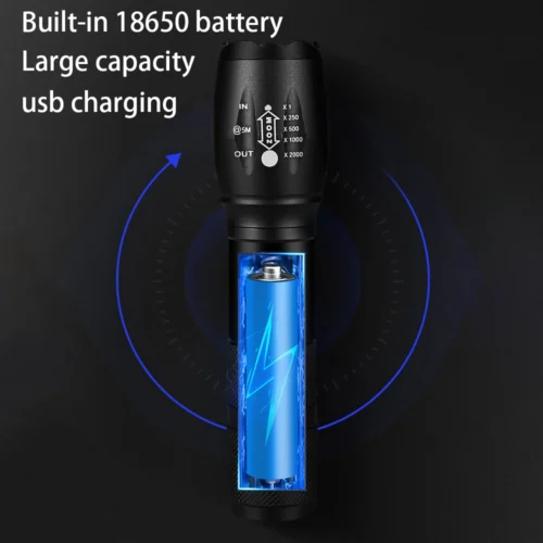 Tactic Bright LED Flashlight – Powerful Aluminum Alloy Portable Torch with USB Charging