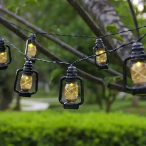 Solar Camping Lantern String Lights – Mini Kerosene Lamp Design, 8 Modes, 5M/6.5M/7.5M for Indoor and Outdoor Garden Holiday Decoration