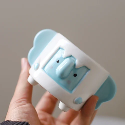 Small Ceramic Flower Pot: Cute Blue Elephant Planter for Mini Succulents