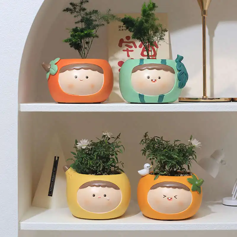 Mini Resin Succulent Flower Pot – Cute Cartoon Planter, Bonsai Plant Holder for Home, Office, and Desktop Decoration