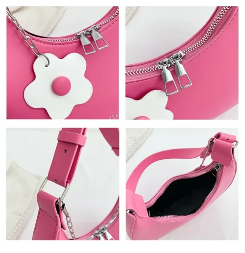 Elegant Women’s Half Moon Bag | Color Contrast Shoulder Handbag