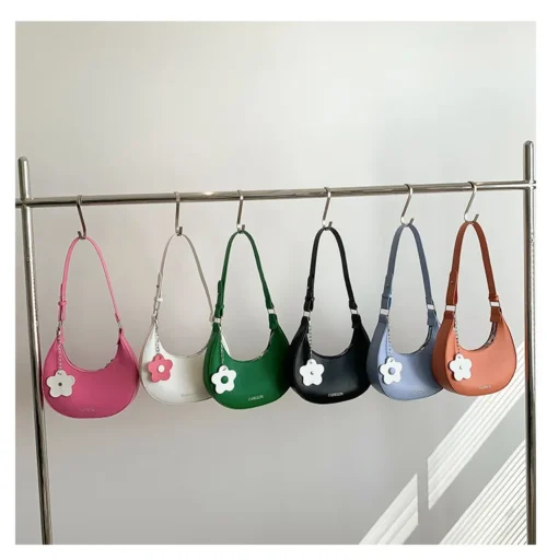 Elegant Women’s Half Moon Bag | Color Contrast Shoulder Handbag
