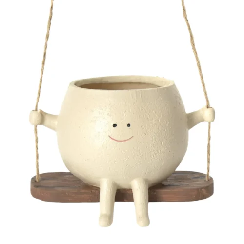 Cute Smiling Swing Small Pot – Resin Succulent Flower Pot, Wall Hanging Garden Decor