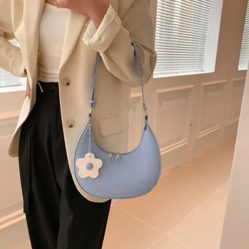 Elegant Women’s Half Moon Bag | Color Contrast Shoulder Handbag
