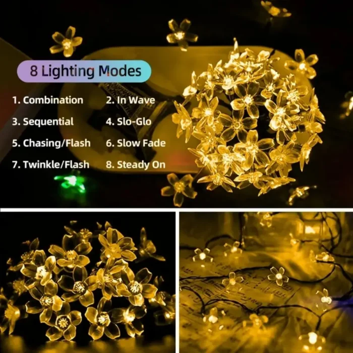LED Sakura String Lights – Flower-Shaped Solar Decorative Lights for Courtyard and Home Arrangement