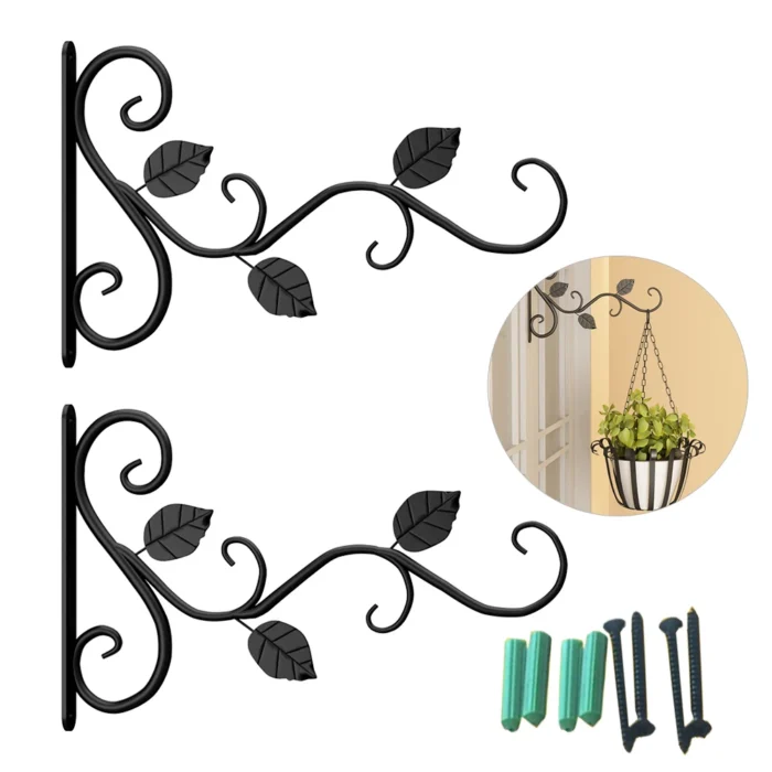 2 Pcs Iron Hanging Plant Brackets - Decorative Hooks for Balcony and Wall, Plant Holder for Flower Pots
